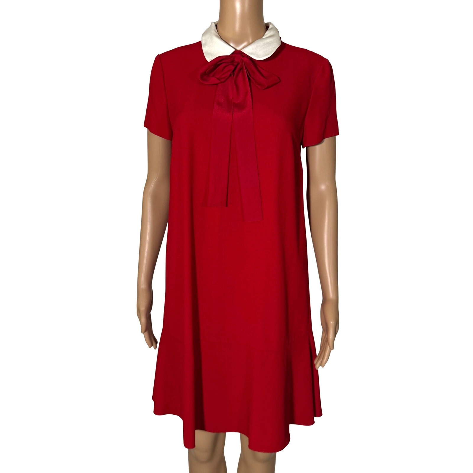 Red Valentino Red Peter Pan Collar Tie Neck Shift Dress Women's Size 40